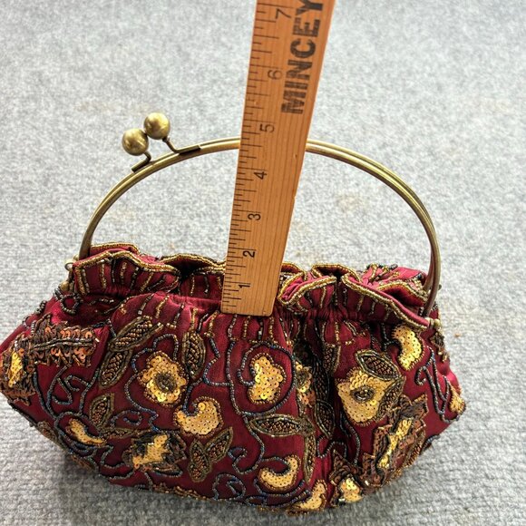 VTG Red Sequin Beaded Purse Metal Handle Kisslock Fairycore Steampunk Artsy boho - Picture 12 of 16